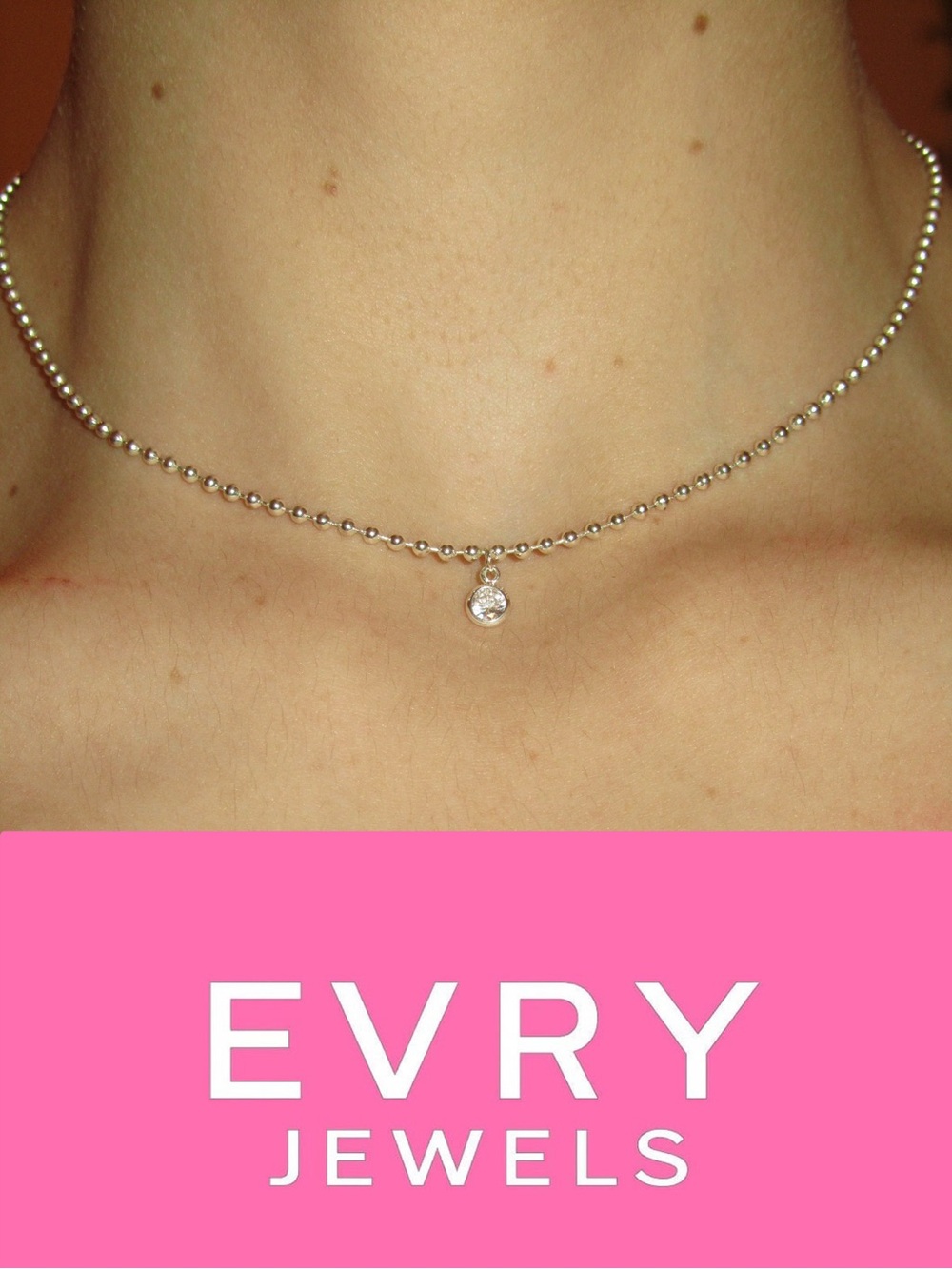 EVRY JEWELS Silver Bead Choker Necklace with Pendant